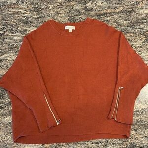 Philosophy Rust Zip-Sleeve Ribbed Crew Sweater